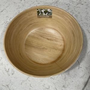 Tommy Bahama Wood Grain 11” Serve Serving Salad Pasta Bowl Natural Bamboo Look